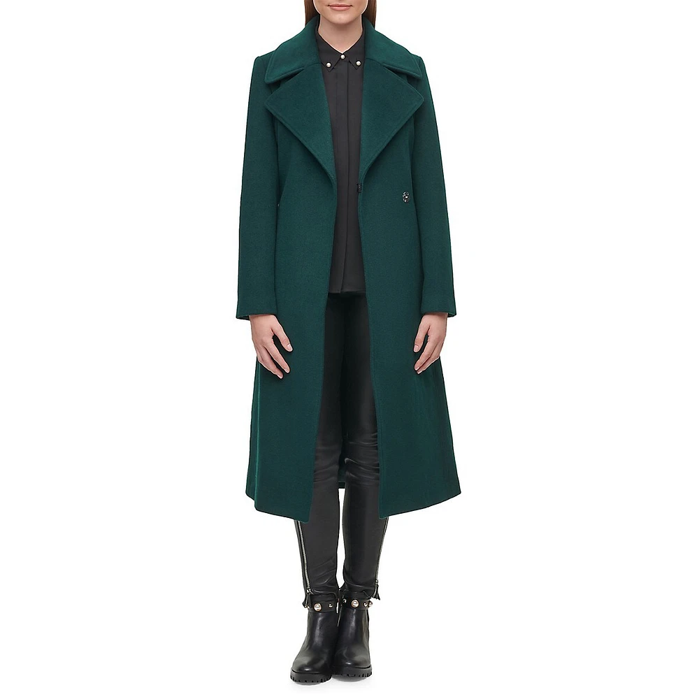 Karl Lagerfeld Paris Wool-Blend Belted Wrap Maxi Coat