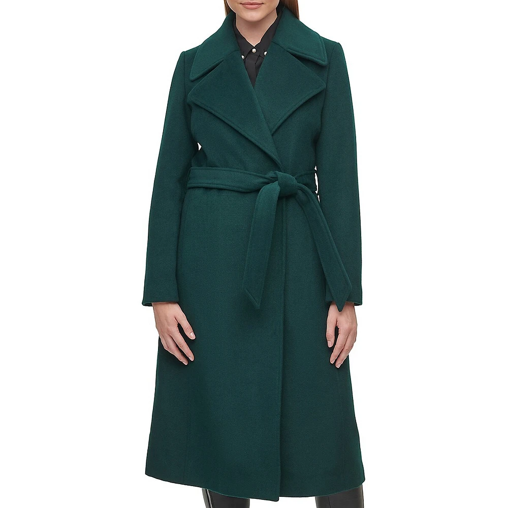 Karl Lagerfeld Paris Wool-Blend Belted Wrap Maxi Coat