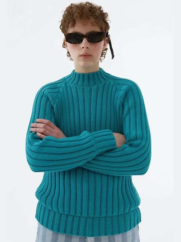 Knit Unisex Raglan Sweater Turquoise Green SS22CKNIRS