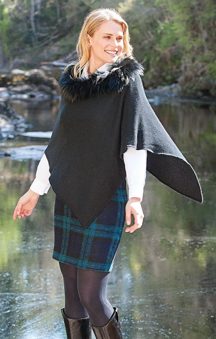 Ladies Fox Fur & Cashmere Poncho