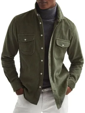 Lapel Double Pocket Corduroy Versatile Shirt Jacket