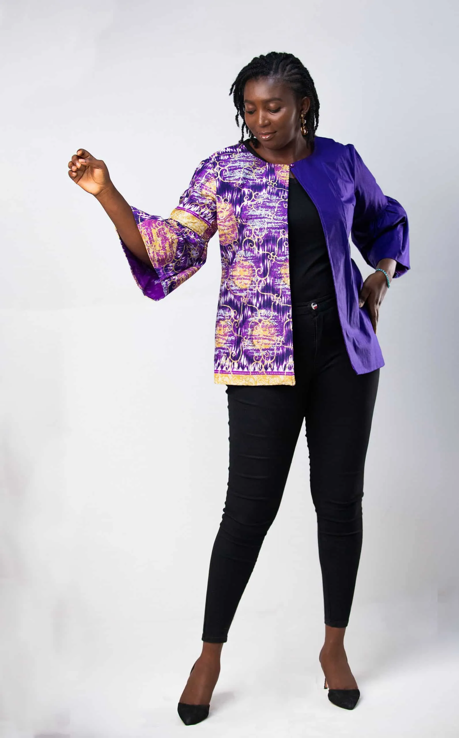 Layo Abstract Purple Jacket With Flare Sleeves - African Clothing Store | JT Aphrique