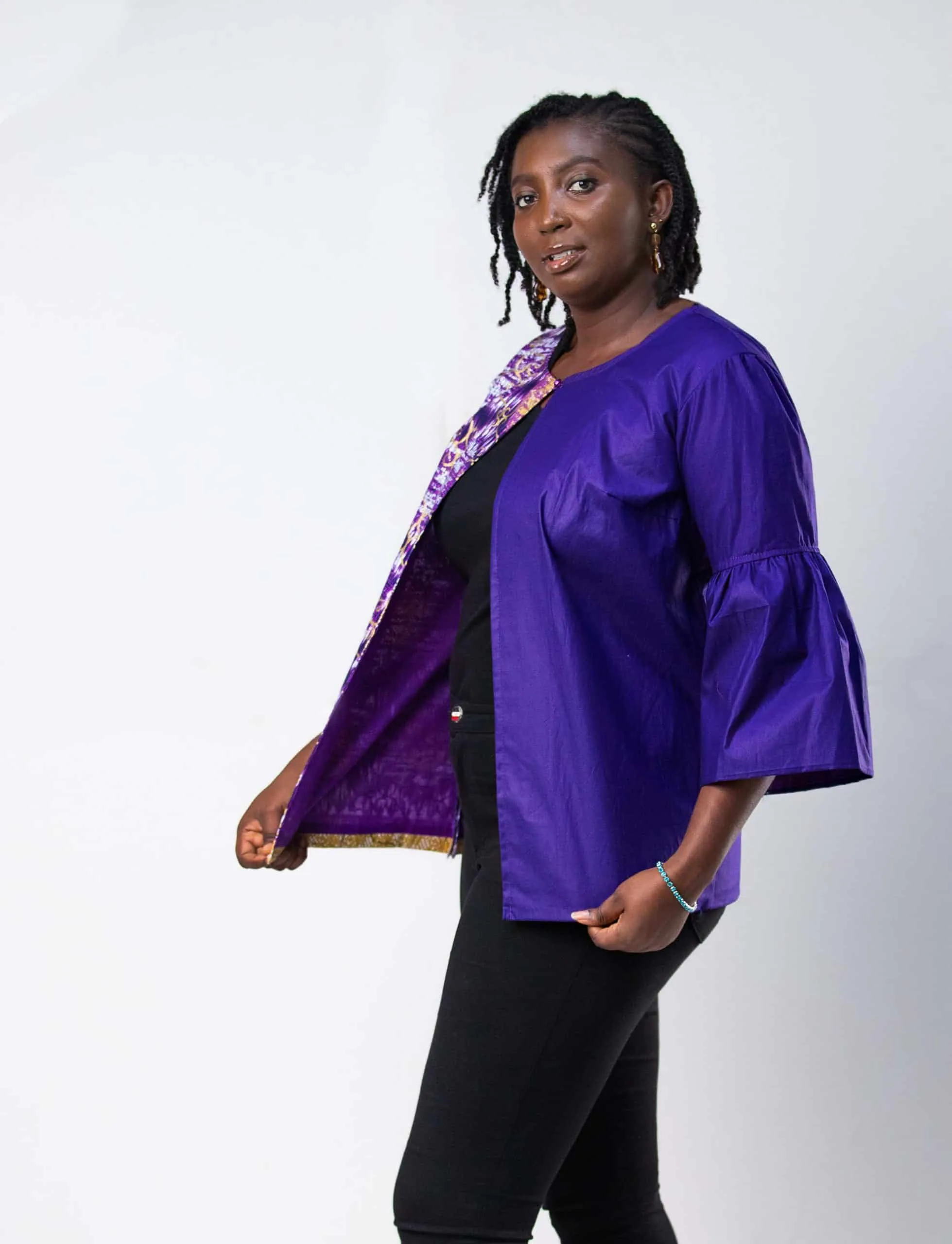 Layo Abstract Purple Jacket With Flare Sleeves - African Clothing Store | JT Aphrique