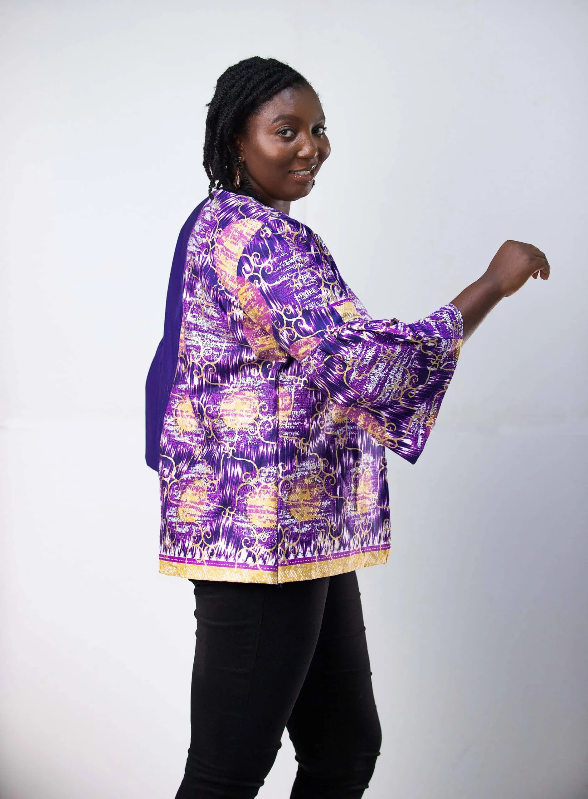 Layo Abstract Purple Jacket With Flare Sleeves - African Clothing Store | JT Aphrique