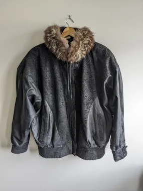 Leather jacket with fur collar