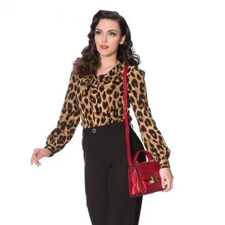 Leopard Print Tie Front Long Sleeve Blouse