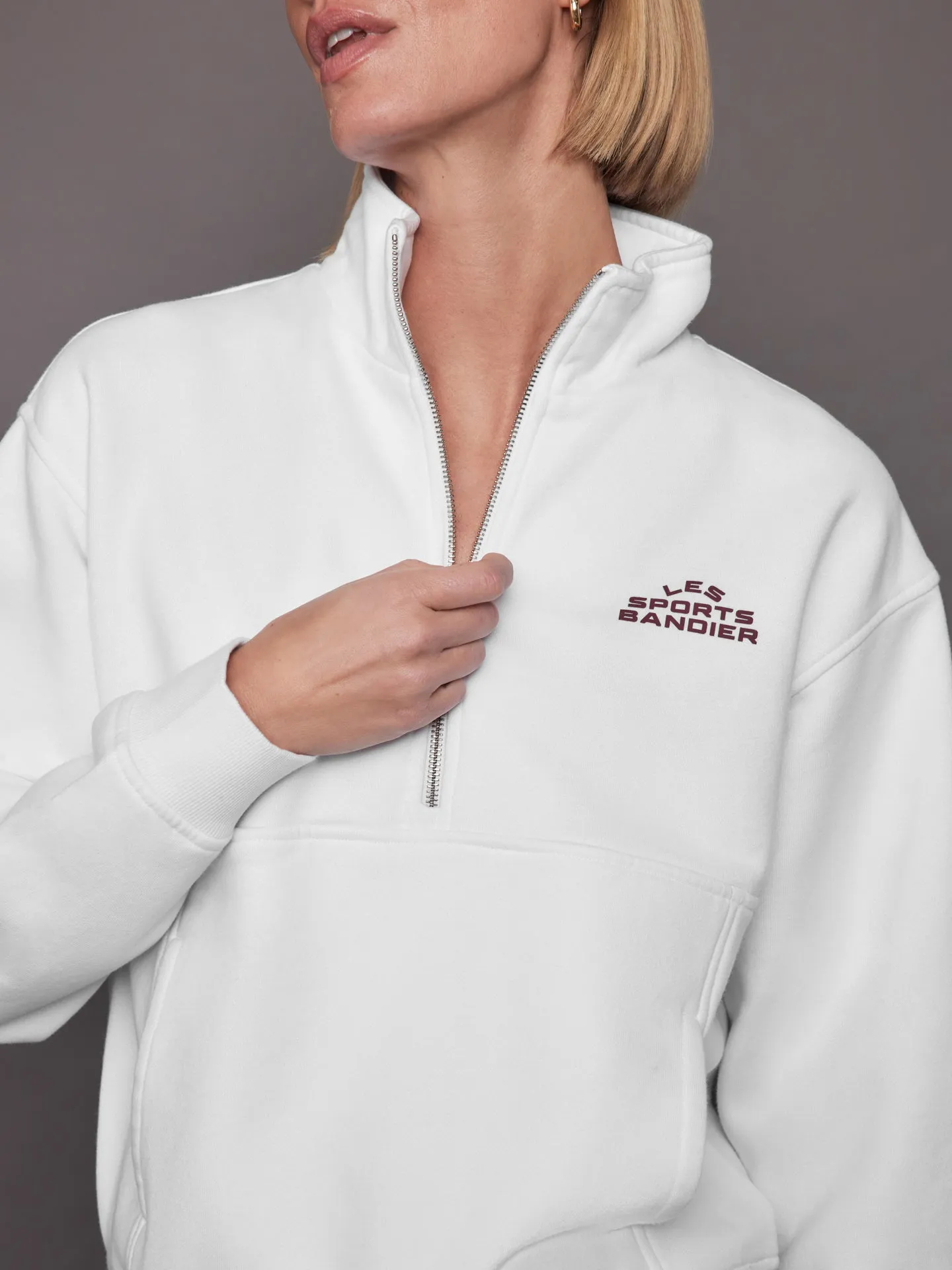 Les Sports Bandier 1/2 Zip Sweatshirt - White/Cordovan