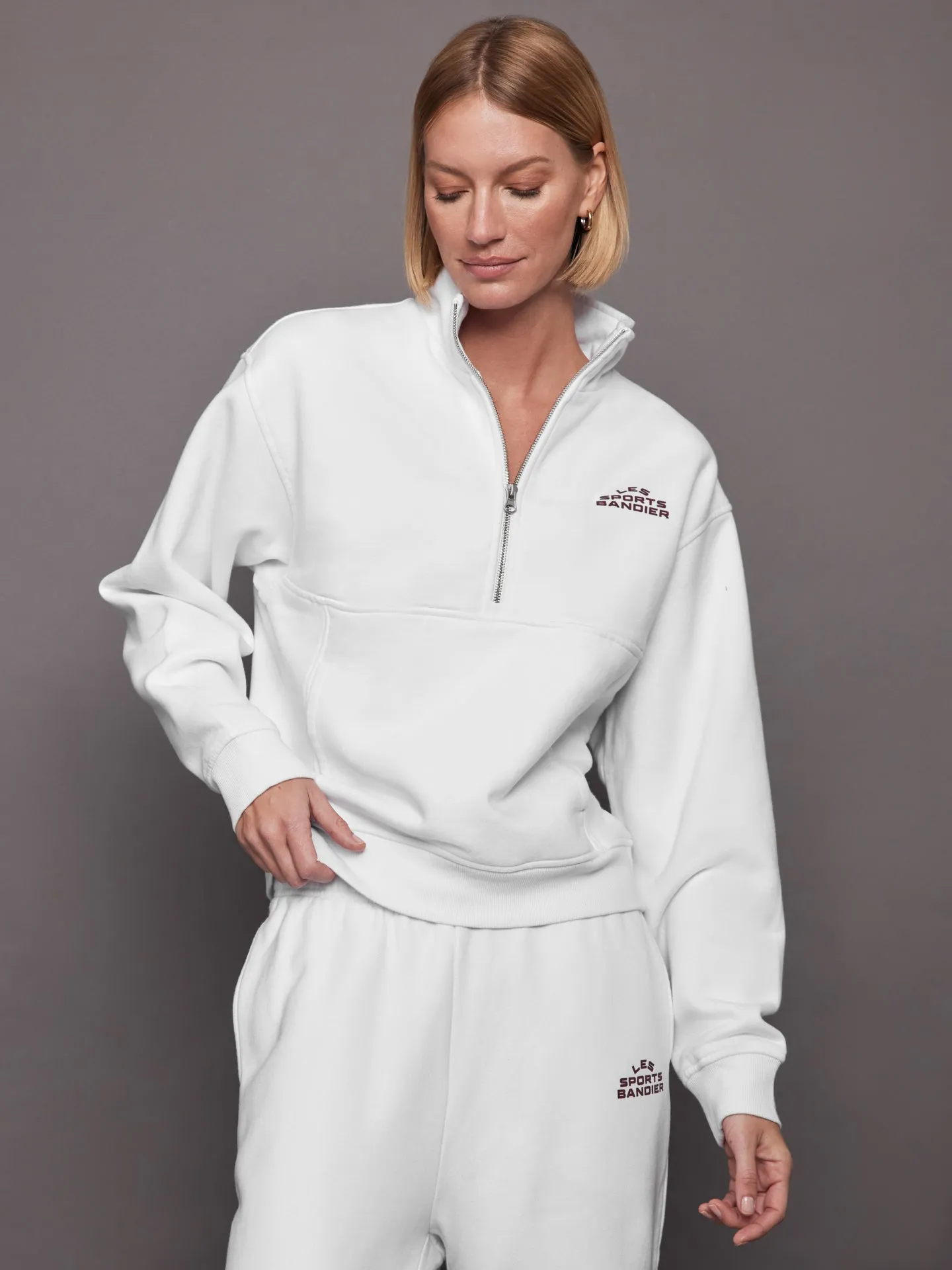 Les Sports Bandier 1/2 Zip Sweatshirt - White/Cordovan