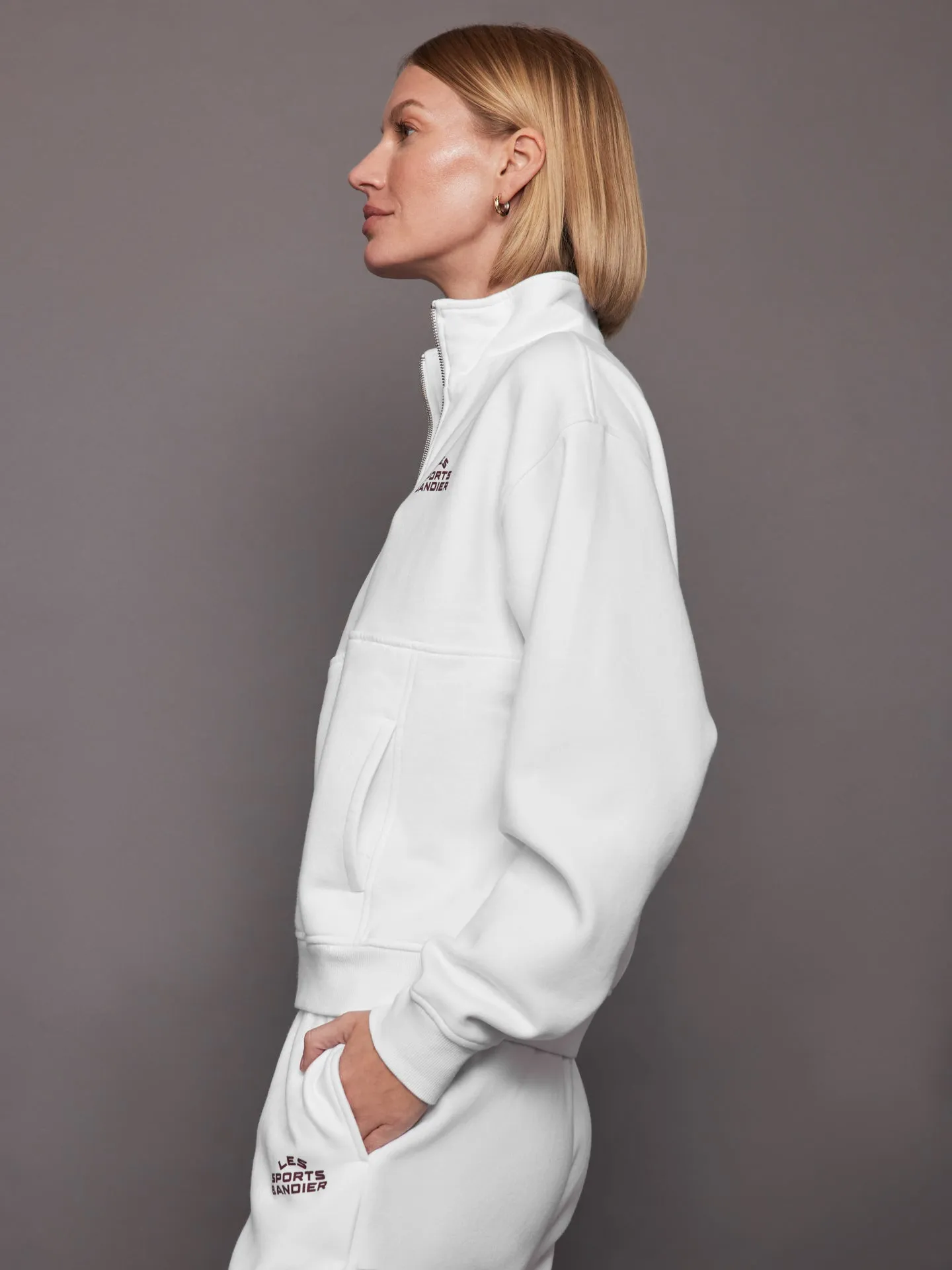 Les Sports Bandier 1/2 Zip Sweatshirt - White/Cordovan