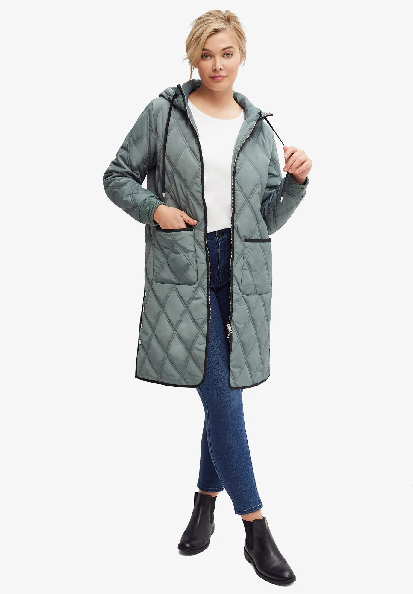 Long Quilted Hooded Jacket