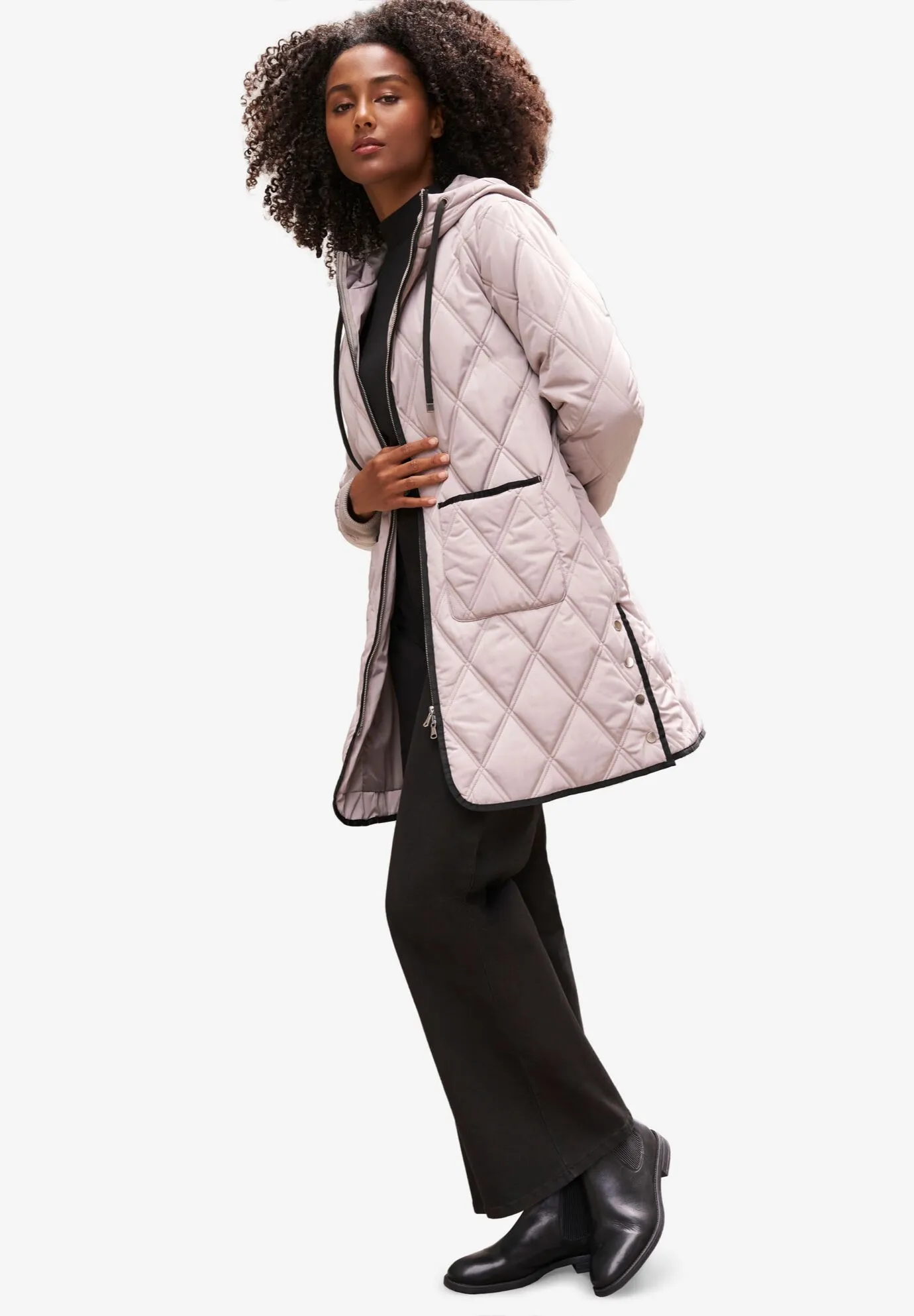 Long Quilted Hooded Jacket