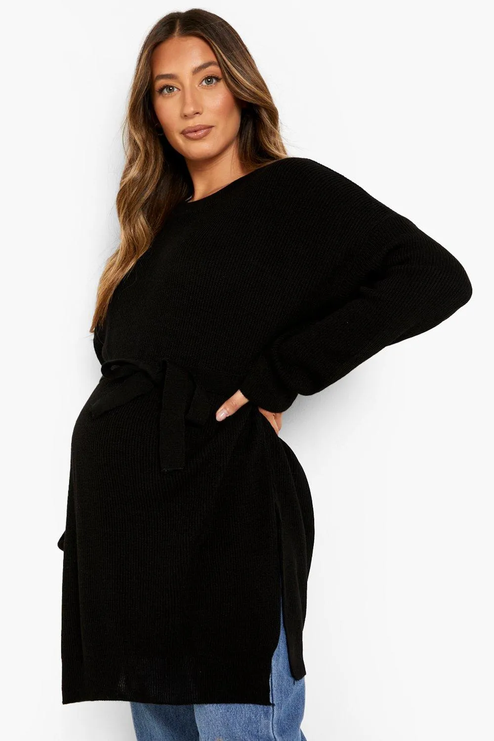 Maternity Tie Waist Split Sweater