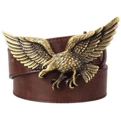 Men and Women Golden Flying Eagle Hawk Punk Rock Metal Buckle Belt