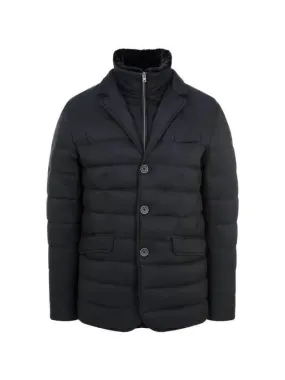 Men s fur collar goose down single padded jacket black 270267