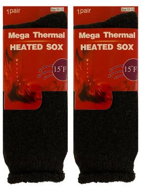 Mens 2-Pack Black Long Thermal Winter Heated Socks