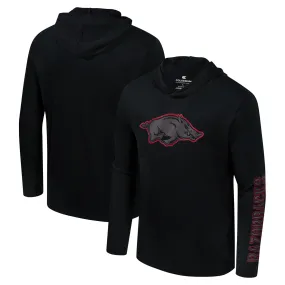 Men's Colosseum Black Arkansas Razorbacks Color Pop Active Blend 2-Hit Long Sleeve Hooded T-Shirt