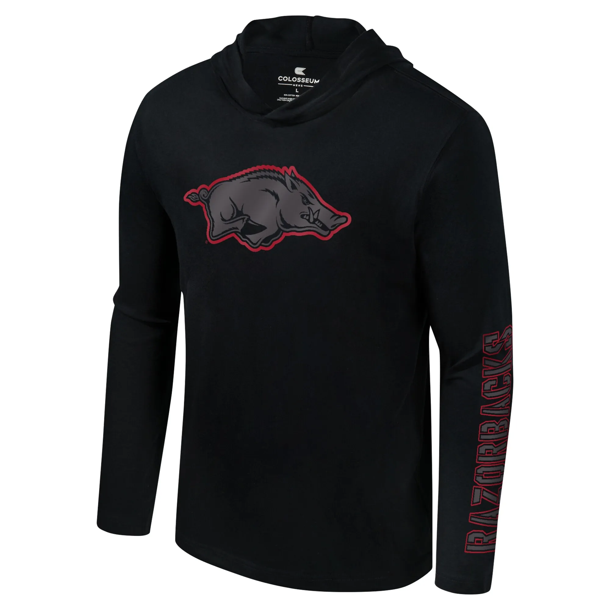 Men's Colosseum Black Arkansas Razorbacks Color Pop Active Blend 2-Hit Long Sleeve Hooded T-Shirt