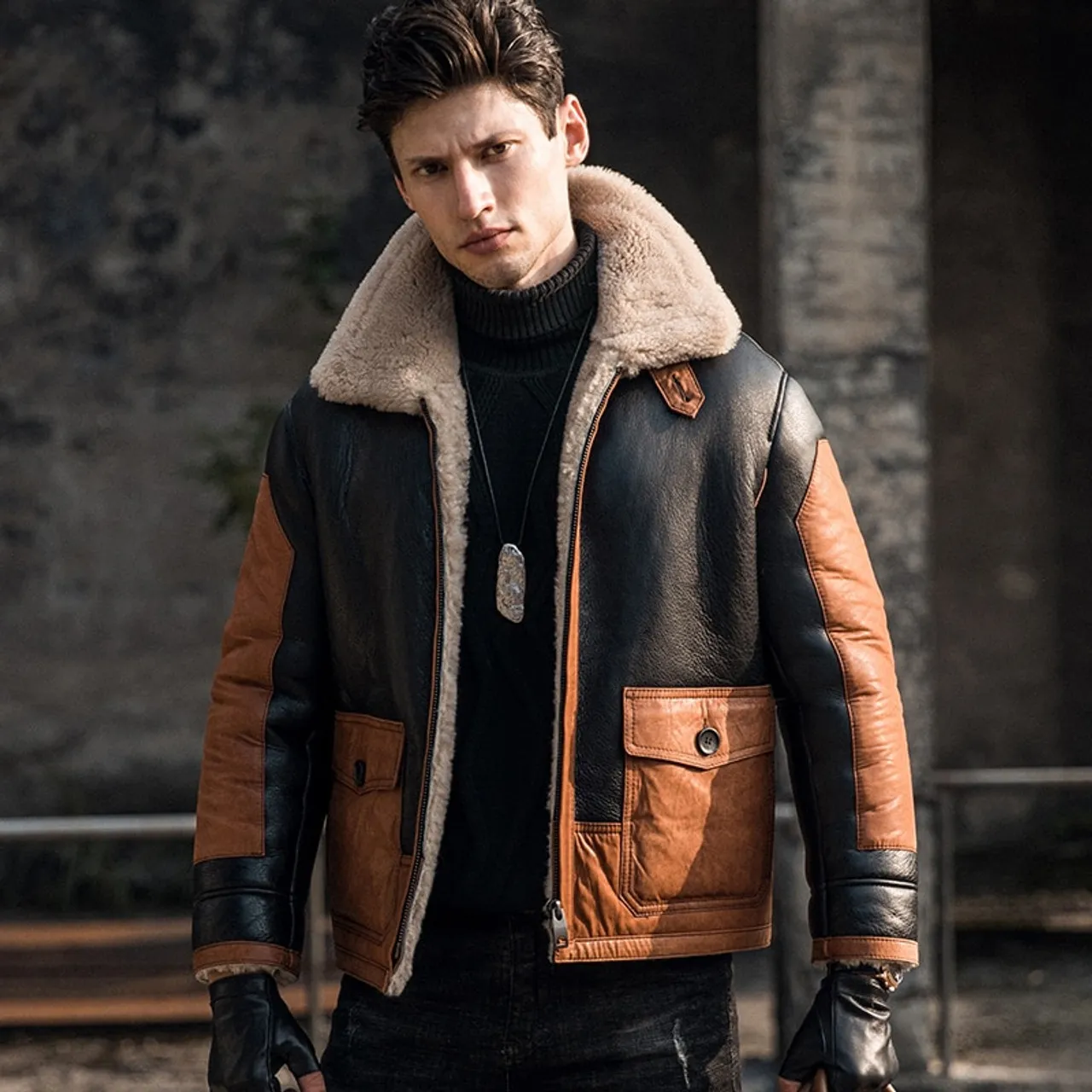 Mens Genuine Sheepskin Winter Leather Jacket