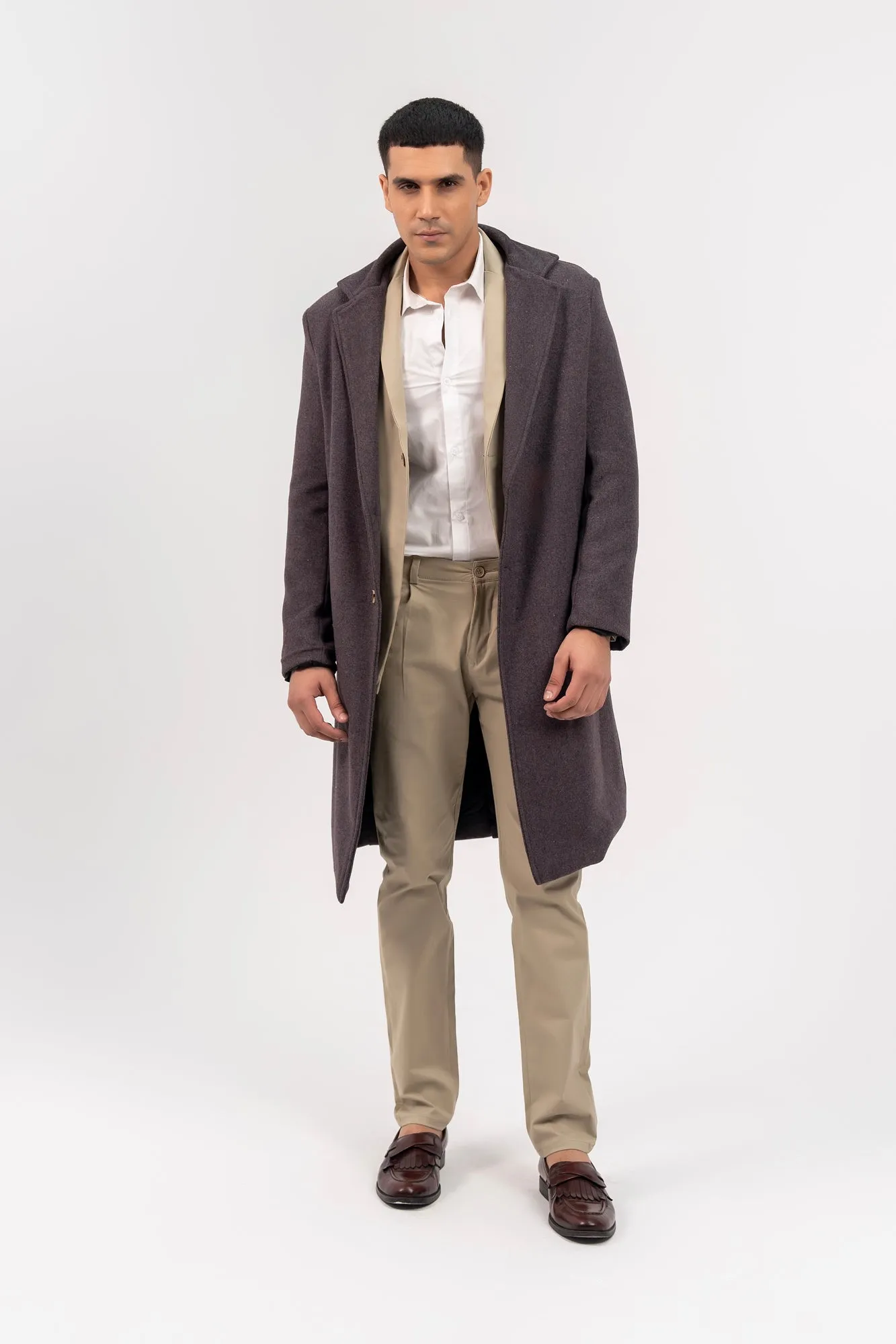 Men's Long Wool Coat - Charcoal