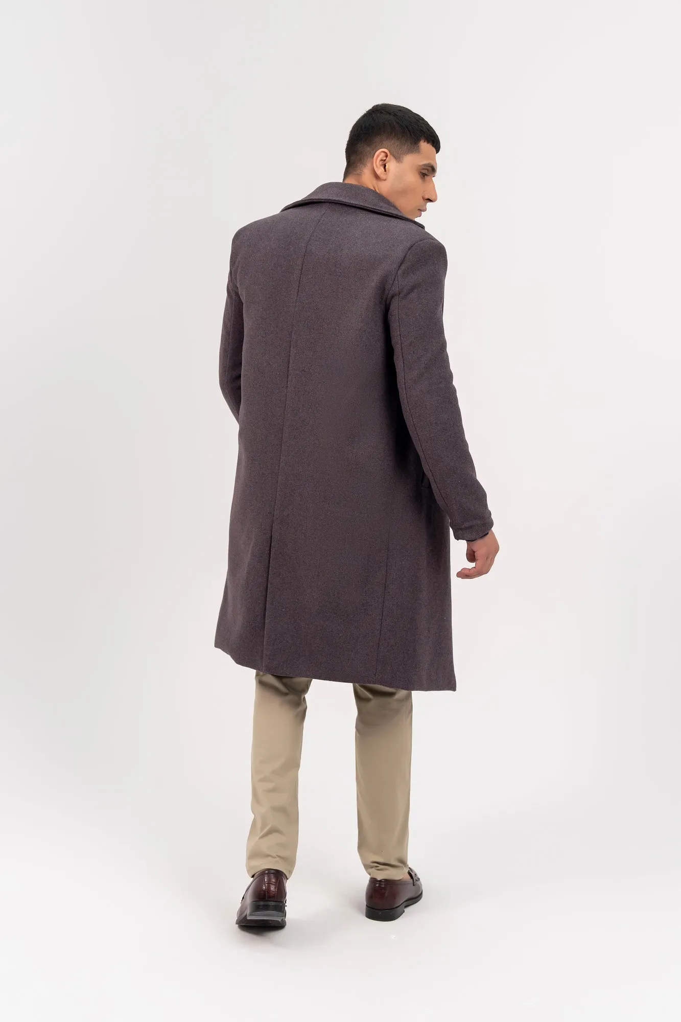 Men's Long Wool Coat - Charcoal