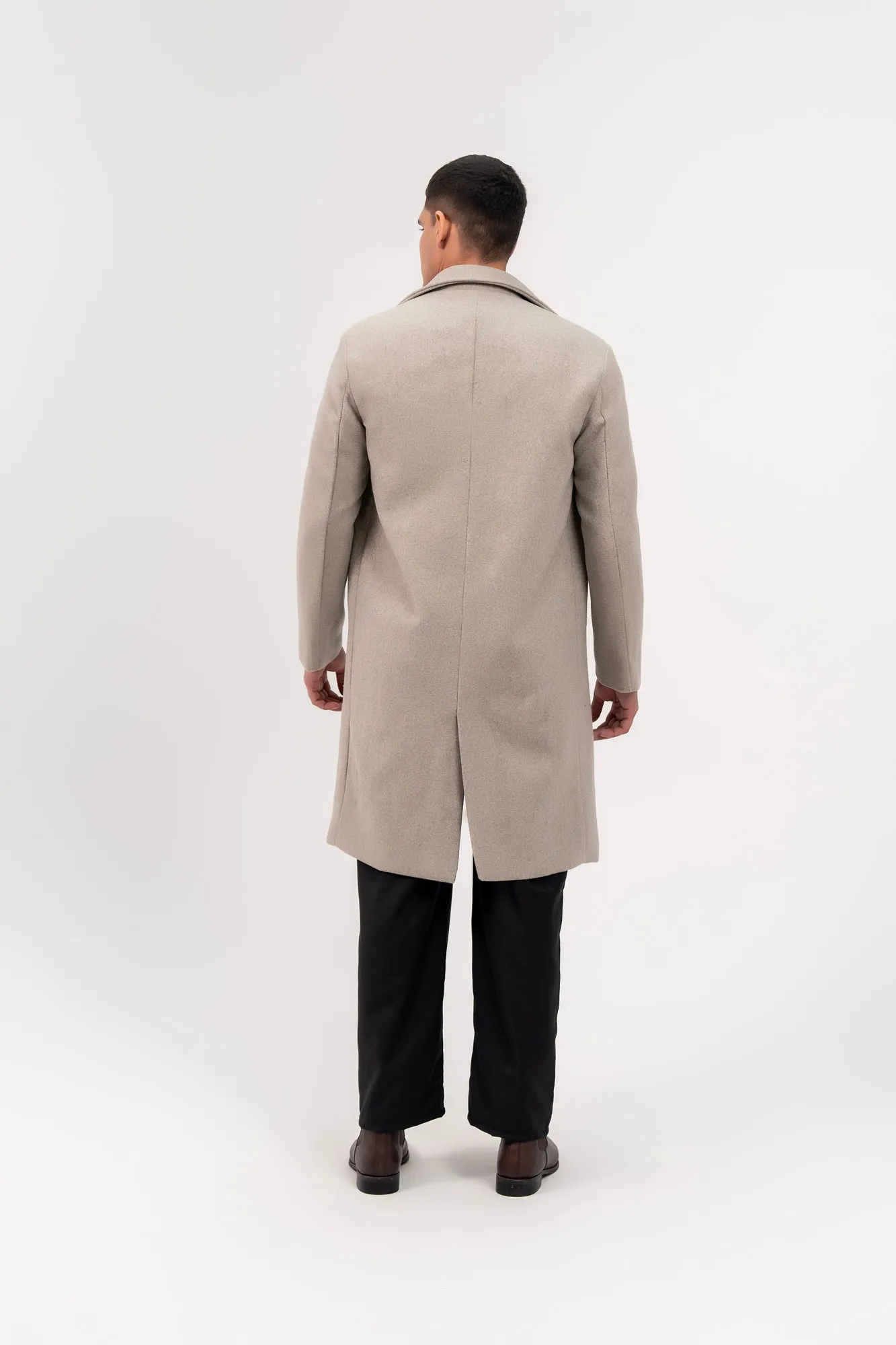 Men's Long Wool Coat - Light Grey