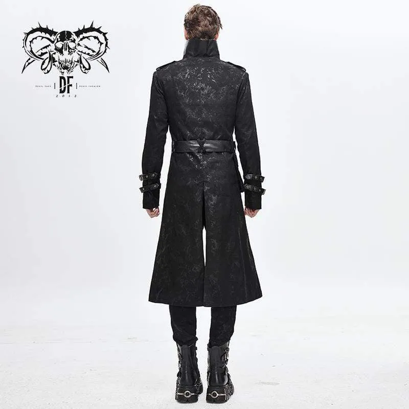 Men's Vintage Stand Collar Faux Leather Spliced Long Coats