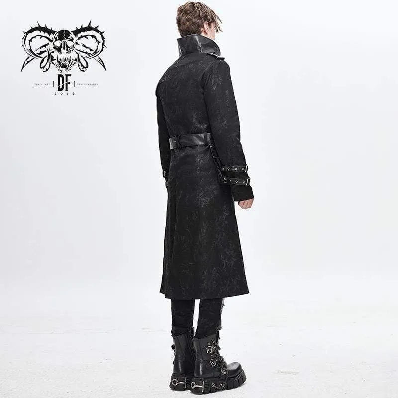 Men's Vintage Stand Collar Faux Leather Spliced Long Coats