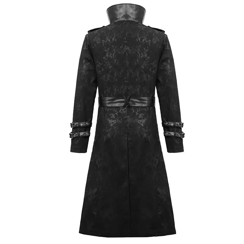 Men's Vintage Stand Collar Faux Leather Spliced Long Coats