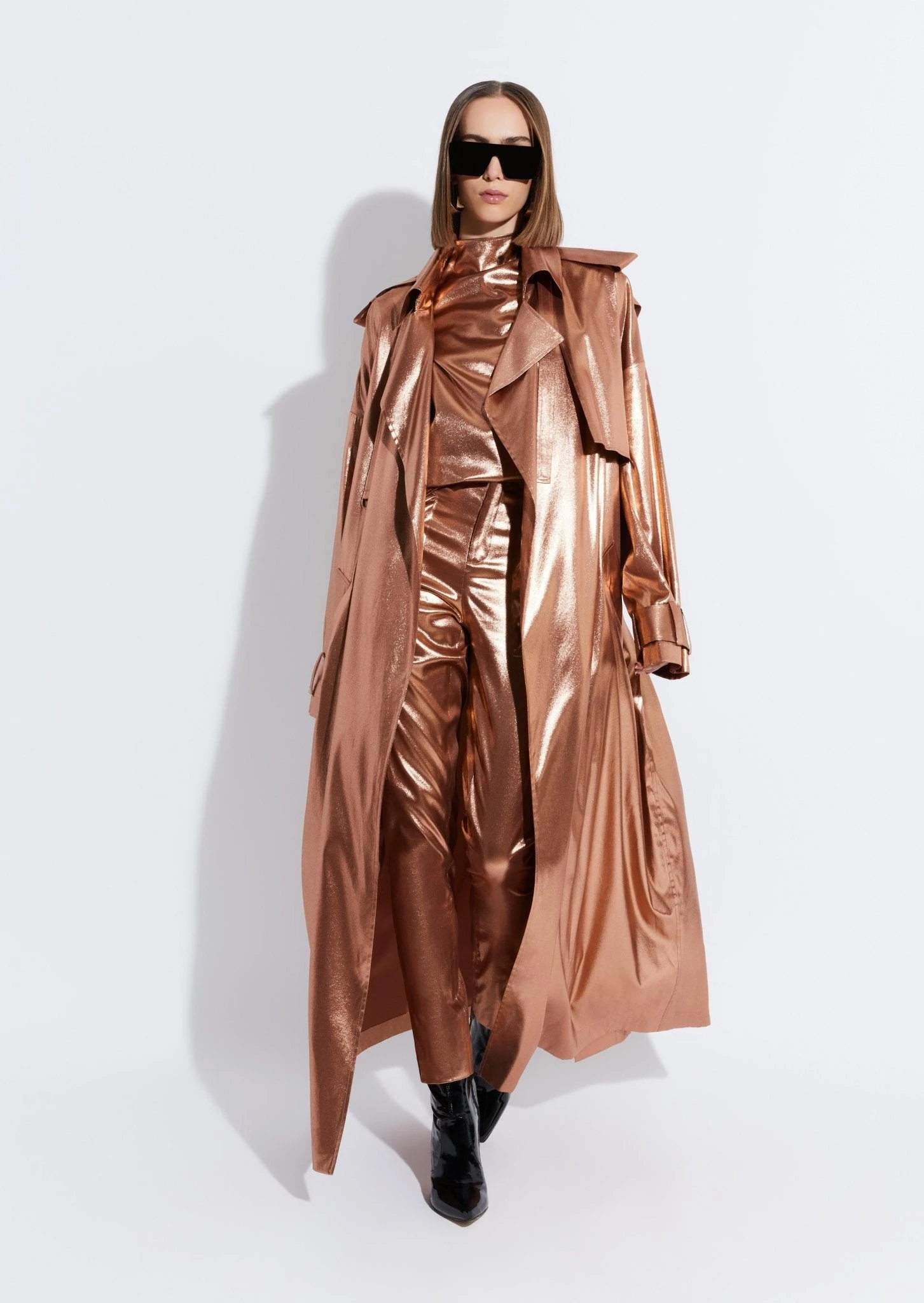 --Metallic Silk Double Breasted Trench-