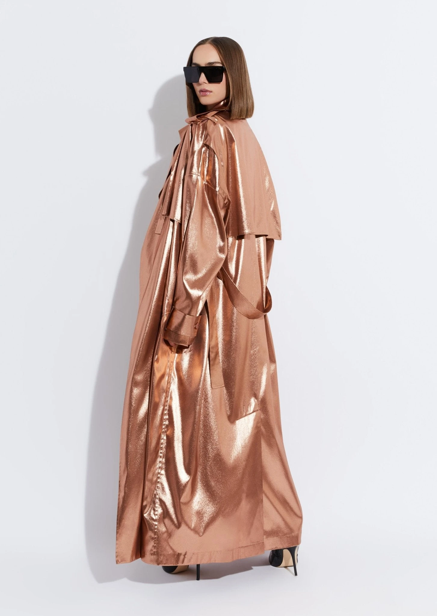 --Metallic Silk Double Breasted Trench-