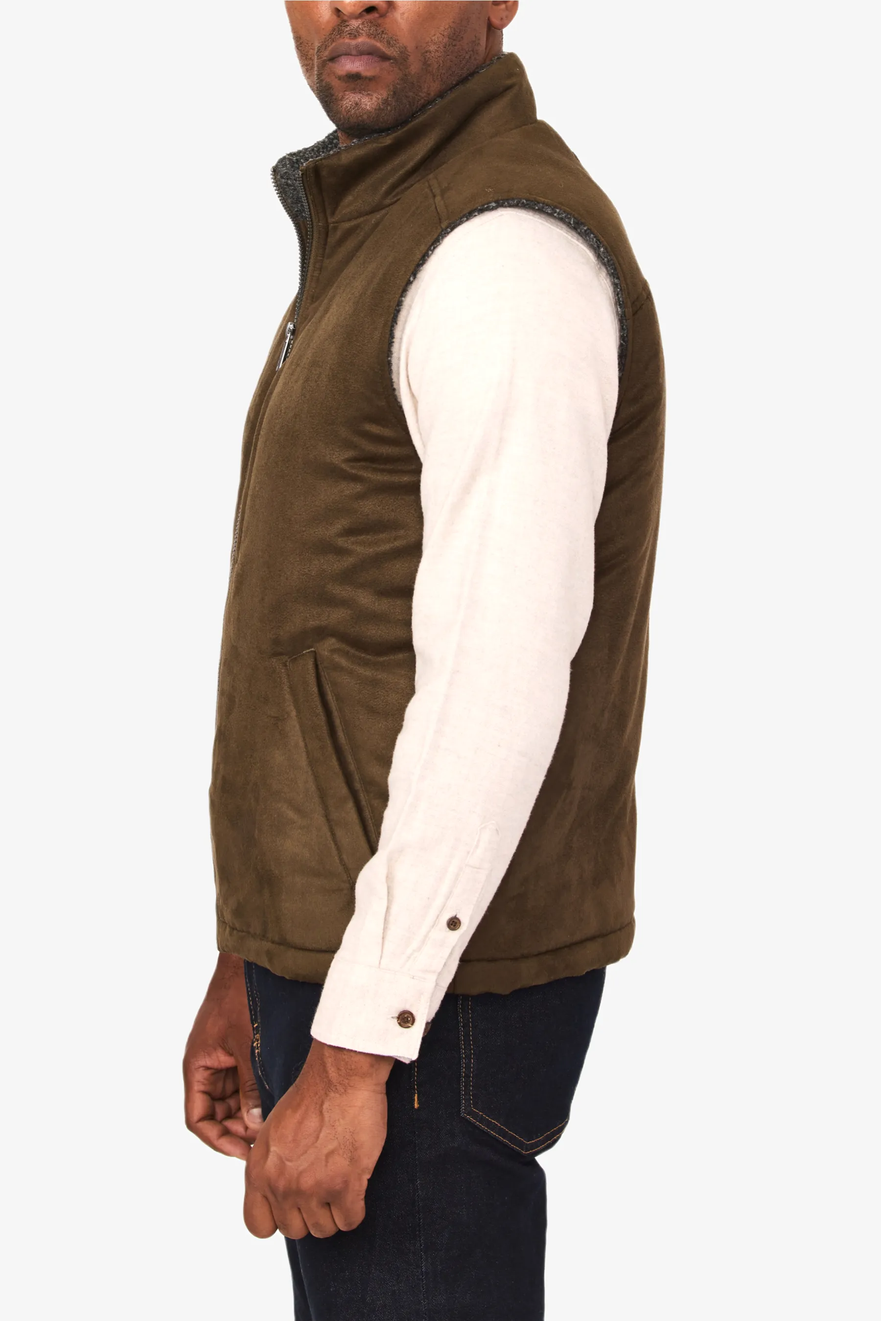 Micro Suede Snow Top Sherpa Vest