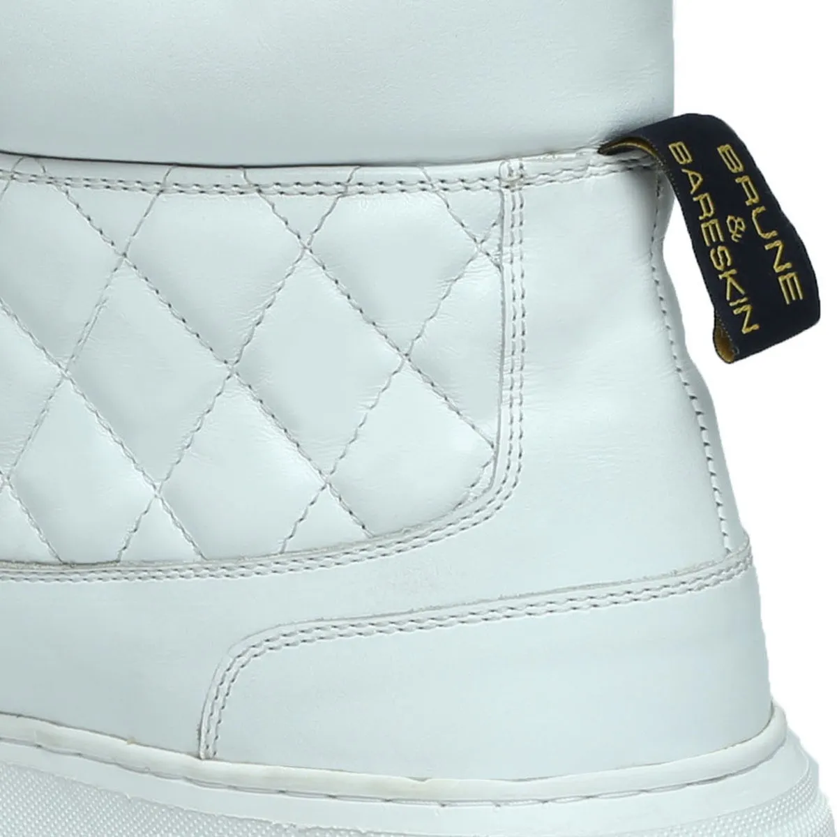 Mid-Top White Leather Sneaker with Diamond Stitch Pattern by Brune & Bareskin