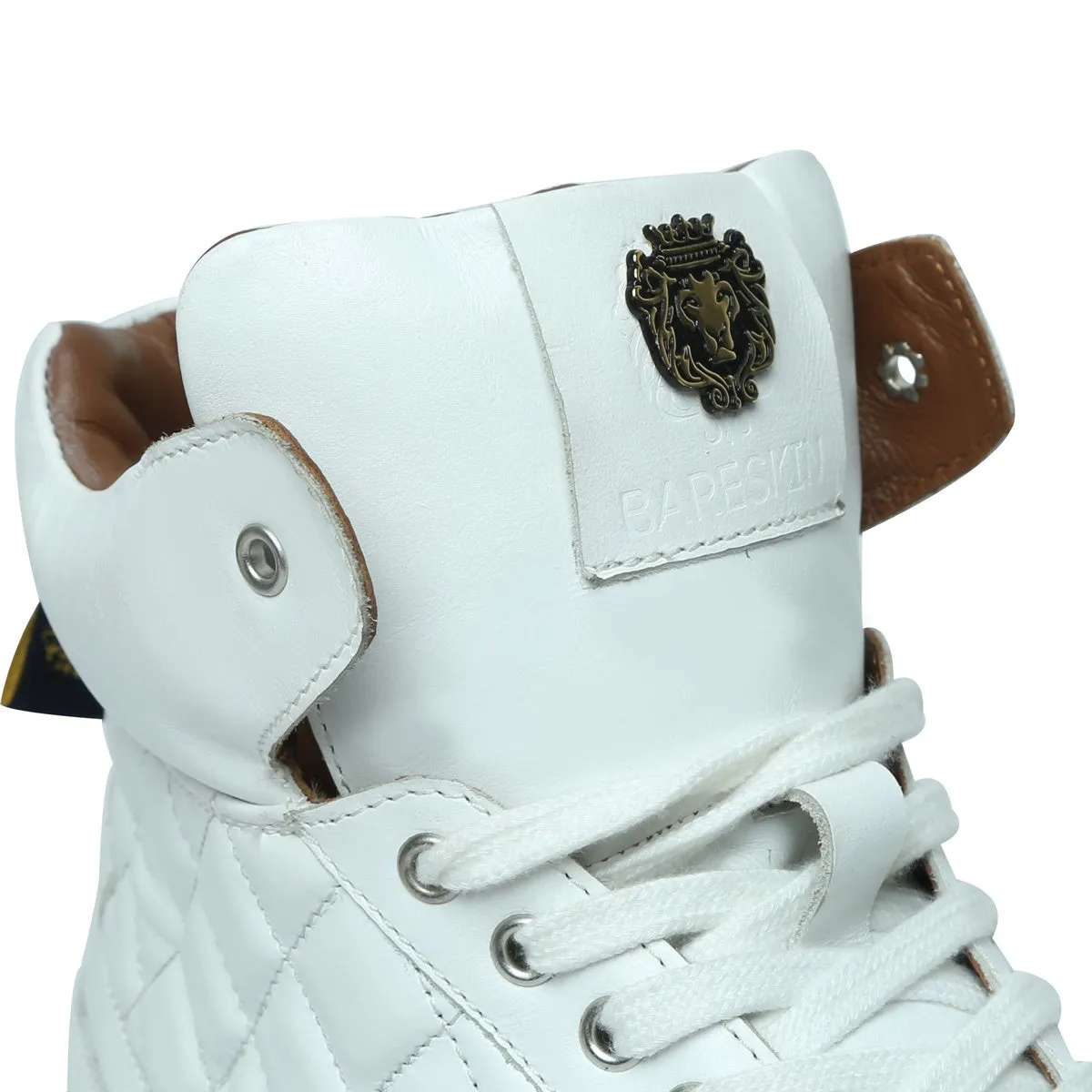 Mid-Top White Leather Sneaker with Diamond Stitch Pattern by Brune & Bareskin