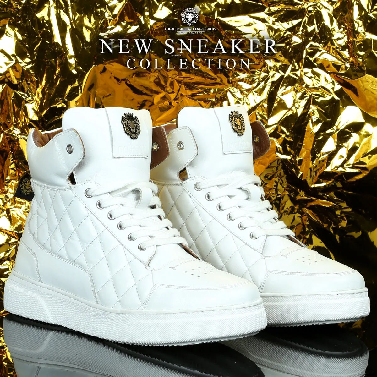 Mid-Top White Leather Sneaker with Diamond Stitch Pattern by Brune & Bareskin