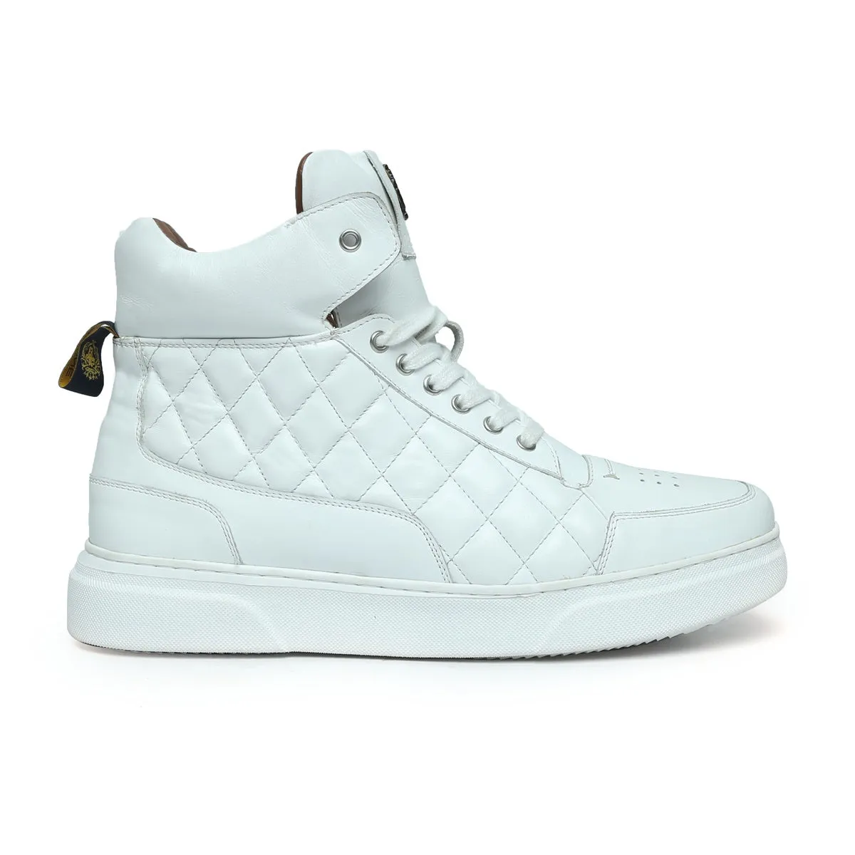 Mid-Top White Leather Sneaker with Diamond Stitch Pattern by Brune & Bareskin