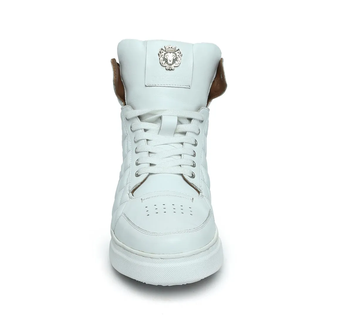 Mid-Top White Leather Sneaker with Diamond Stitch Pattern by Brune & Bareskin