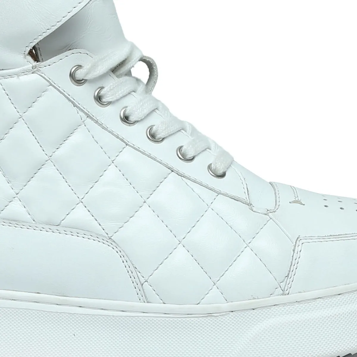 Mid-Top White Leather Sneaker with Diamond Stitch Pattern by Brune & Bareskin