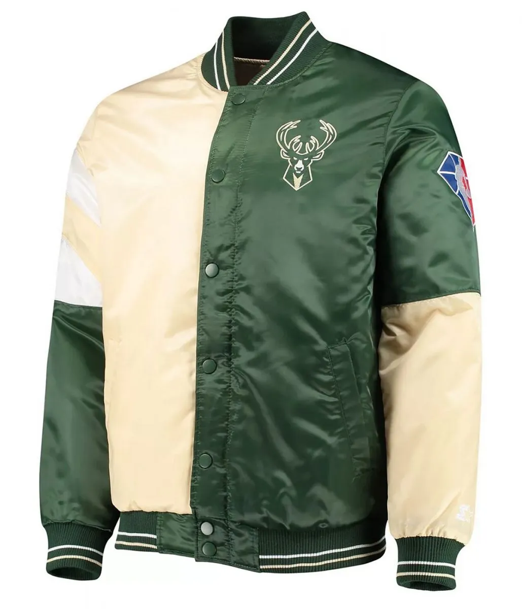 Milwaukee Bucks Leader 75th Anniversary Cream/Green Color Block Jacket