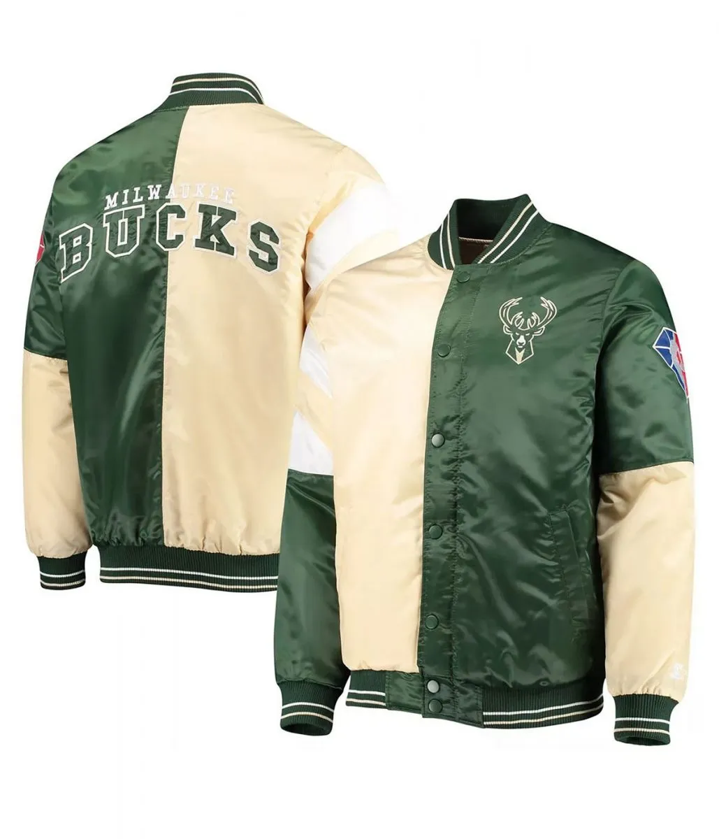 Milwaukee Bucks Leader 75th Anniversary Cream/Green Color Block Jacket