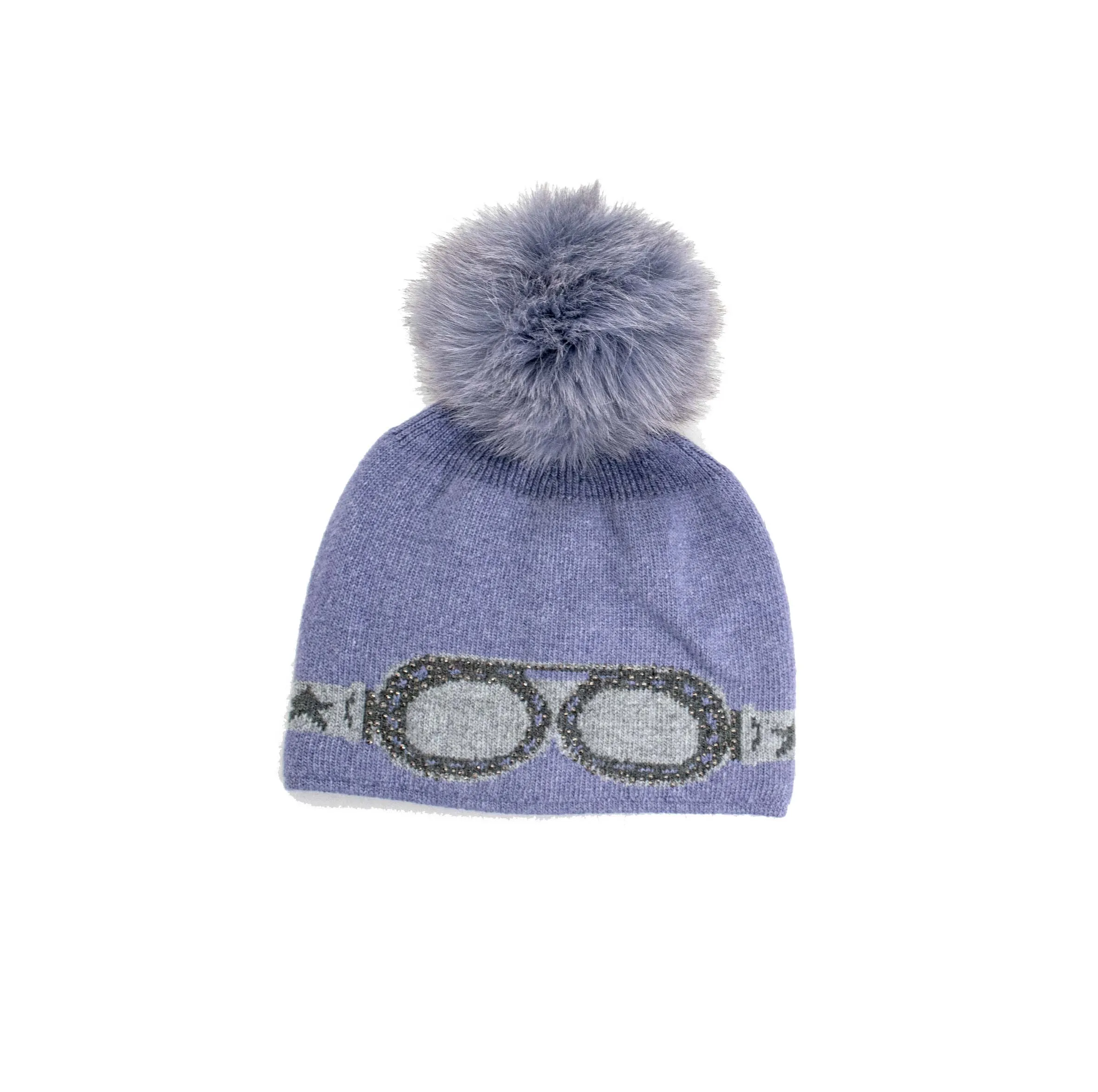 Mitchie's | Sparkle Sunglesses Knitted Beanie With Fox Fur Pom