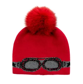 Mitchie's | Sparkle Sunglesses Knitted Beanie With Fox Fur Pom