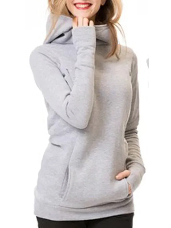 Momnfancy Hooded Solid Color Long Sleeve Baby Shower Maternity Daily Nursing Sweatshirt