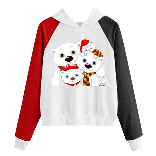 New Women Coats Christmas Blouses Ladies Sweatershirts Print Hooded Long Sleeves Sweatshirt Hooded Pullover Tops Outwear Shirts