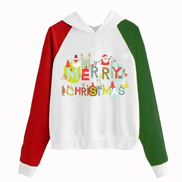 New Women Coats Christmas Blouses Ladies Sweatershirts Print Hooded Long Sleeves Sweatshirt Hooded Pullover Tops Outwear Shirts