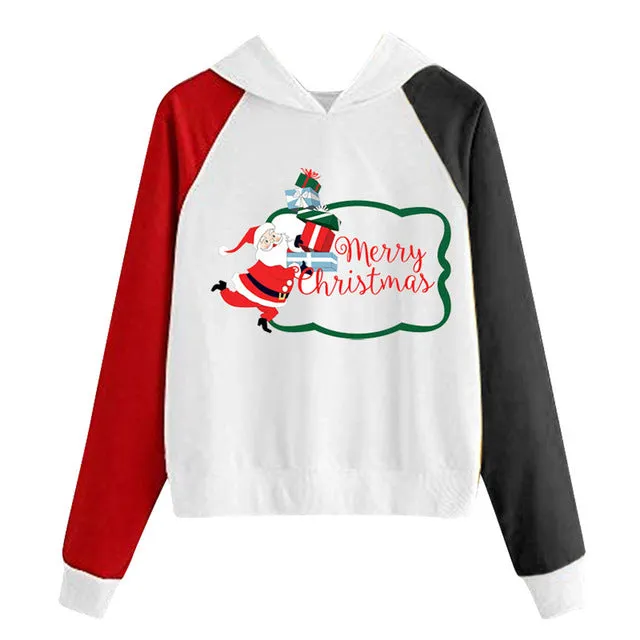 New Women Coats Christmas Blouses Ladies Sweatershirts Print Hooded Long Sleeves Sweatshirt Hooded Pullover Tops Outwear Shirts