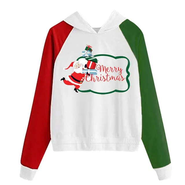 New Women Coats Christmas Blouses Ladies Sweatershirts Print Hooded Long Sleeves Sweatshirt Hooded Pullover Tops Outwear Shirts