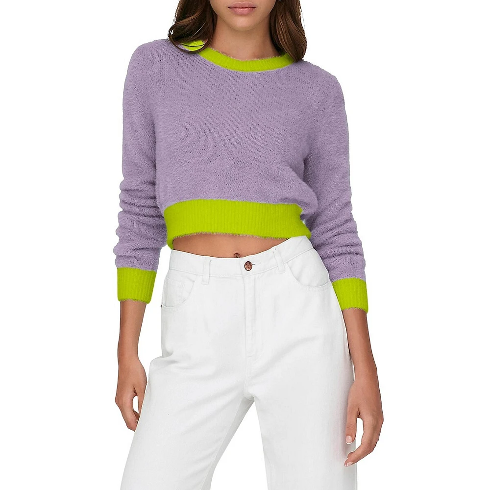 ONLY Piumo Colourblocked Fuzzy Cropped Sweater