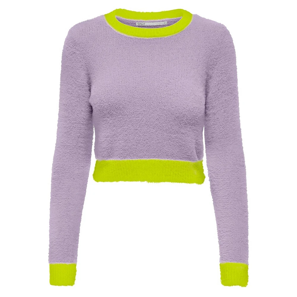 ONLY Piumo Colourblocked Fuzzy Cropped Sweater