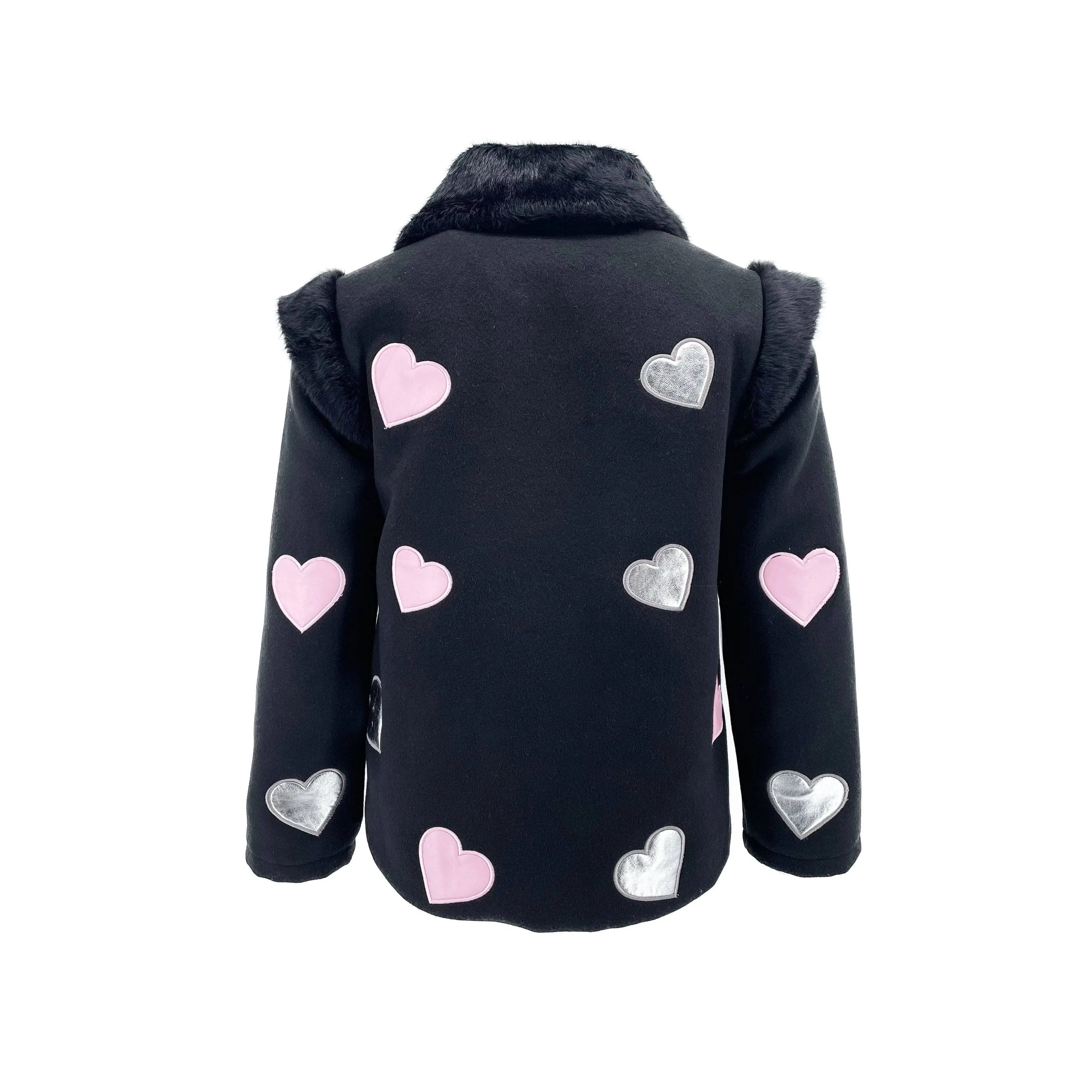 Patch Hearts Fur Collar Jacket