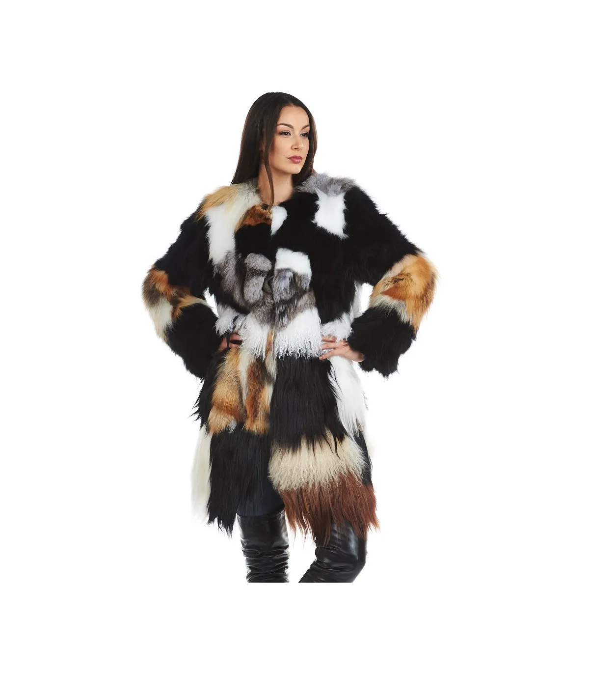 Patchwork Multi Fur Coat: FurHatWorld.com